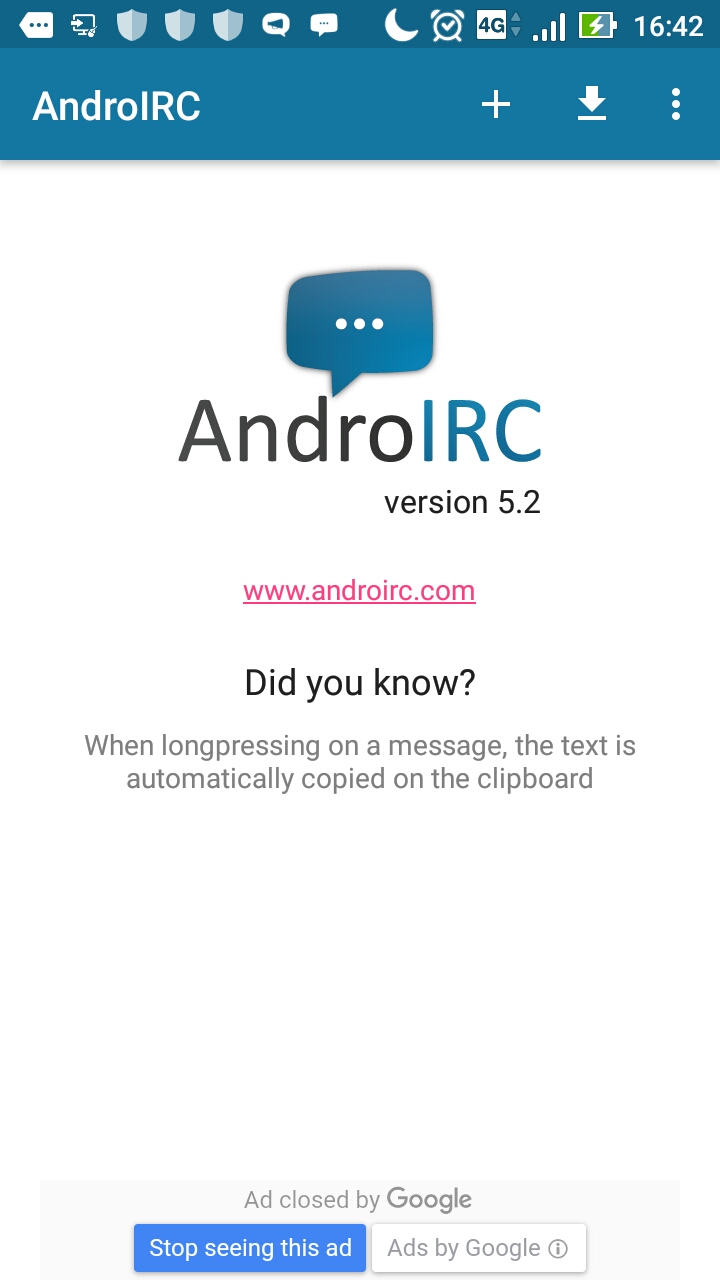 AndroIRC splash screen