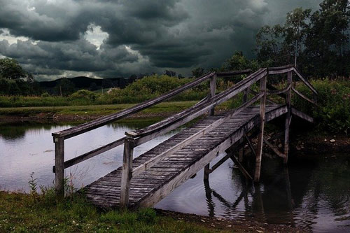 An old, rickety bridge.