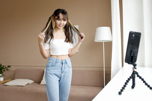 A pretty girl on camera.