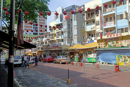 Food street and interesting architecture.