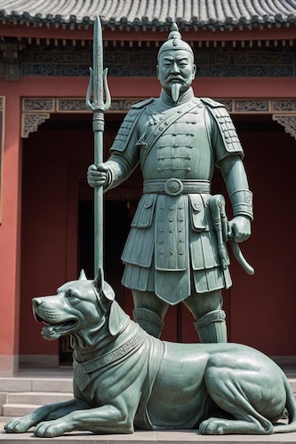 The deity Erlang and his celestial watchdog.