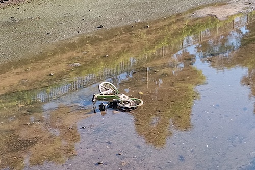 Abandoned bicycle in canal.