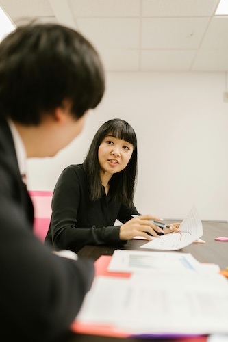 Conducting an interview.